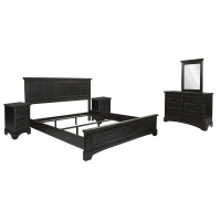 OSP Home Furnishings BP-4200-313B Farmhouse Basics King Bedroom Set with 2 Nightstands and 1 Dresser with Mirror in Rustic Black Finish